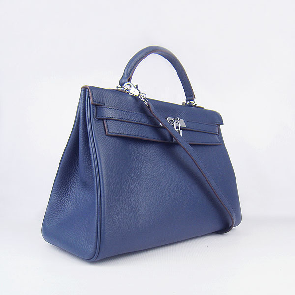 High Quality Hermes Kelly 35cm Togo Leather Bag Dark Blue 6308 - Click Image to Close